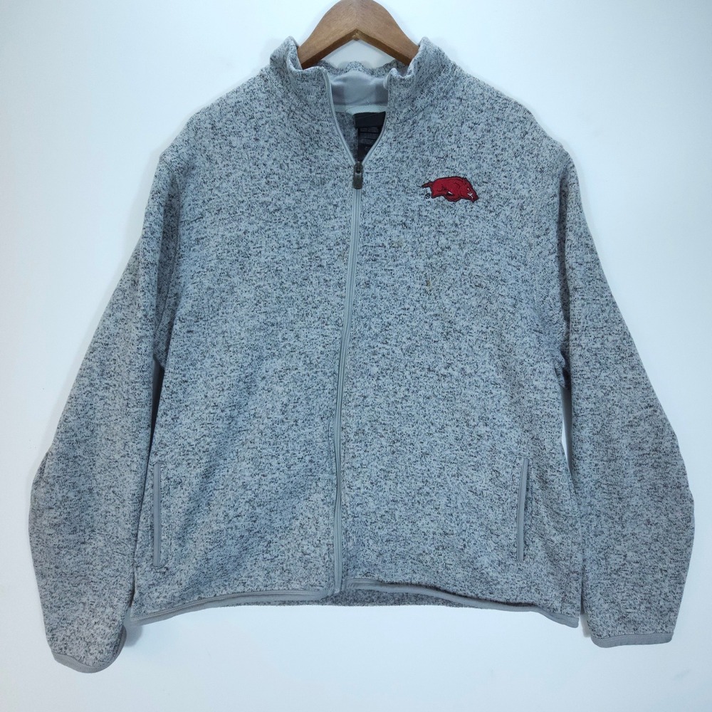 Streetwear Gen2 Arkansas Razorbacks Jacket Mens XXL Grey Marled Fleece Full Zip‎